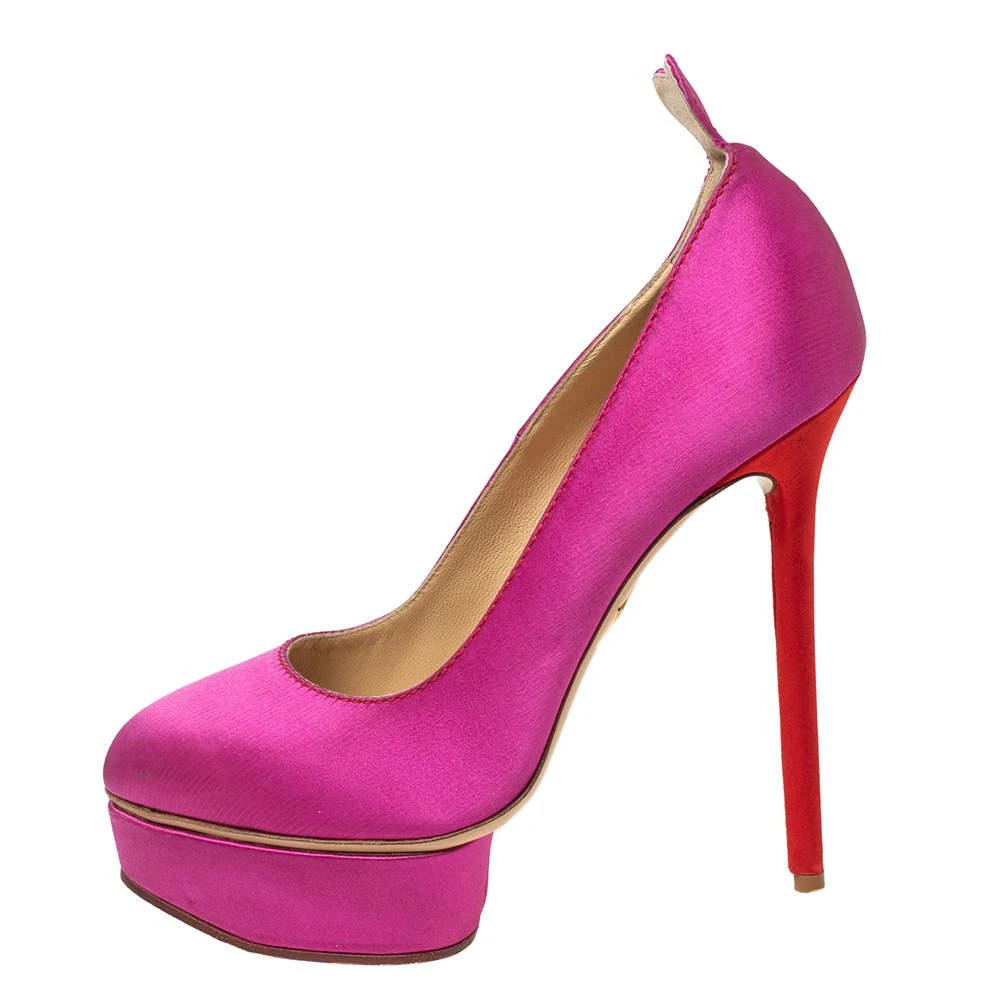 商品[二手商品] Charlotte Olympia|Charlotte Olympia Pink Satin Josephine Platform Pumps Size 38.5,价格¥1083,第2张图片详细描述
