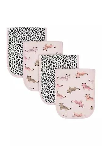 商品Gerber|Baby Girls Set Of 4 Leopard Burp Blankets,价格¥75,第1张图片