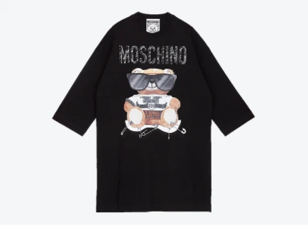 商品[国内直发] Moschino|MOSCHINO/莫斯奇诺 女士黑色棉质刺绣印花拼接小熊中袖连衣裙04545540 V3555 （清仓特价）,价格¥1490,第1张图片