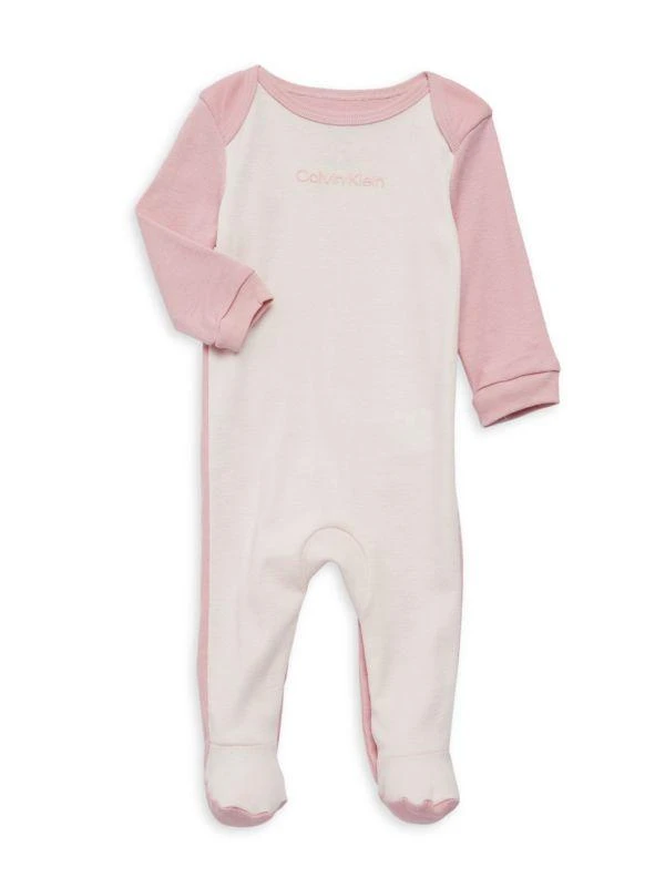 商品Calvin Klein|Baby Girl's Envelope Neckline Logo Coverall,价格¥136,第1张图片