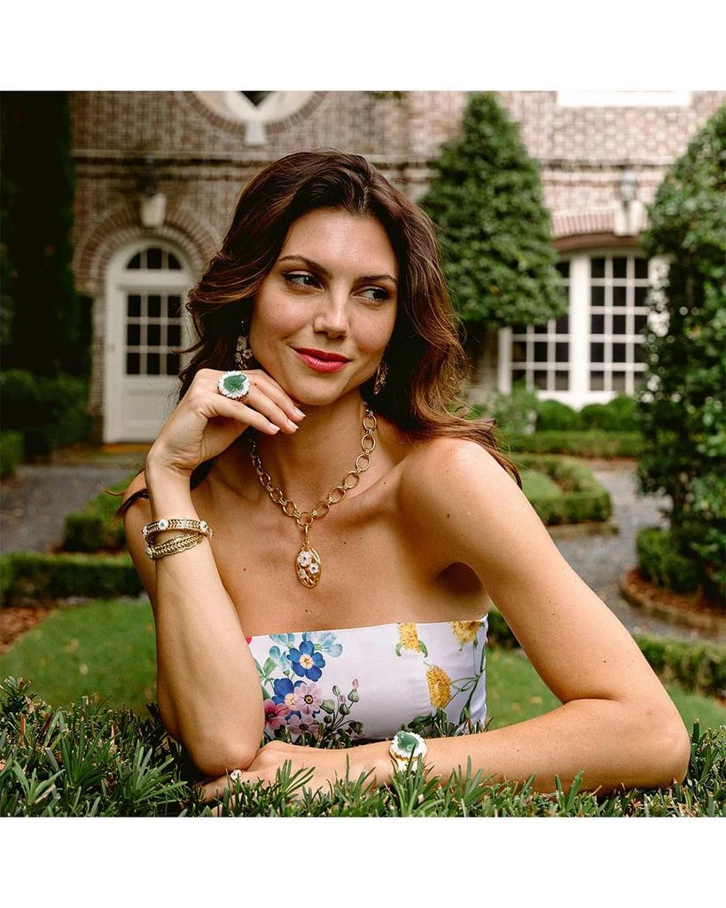 Villandry Dyed Jade & Mother Of Pearl Fleur Scalloped Cuff Bracelet in 18K Gold Plated 商品