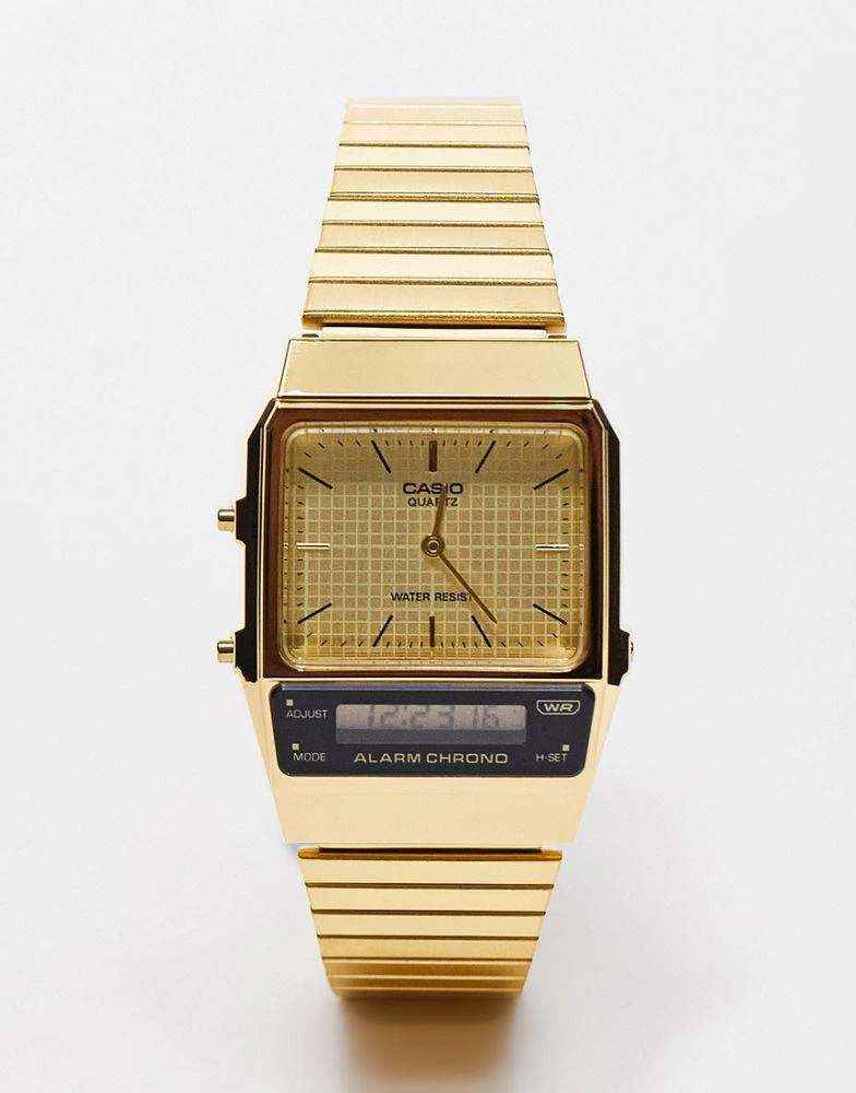 商品Casio|Casio vintage style watch with grid face in gold Exclusive at ASOS,价格¥637,第1张图片