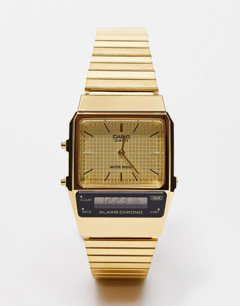 商品Casio|Casio vintage style watch with grid face in gold Exclusive at ASOS,价格¥572,第1张图片