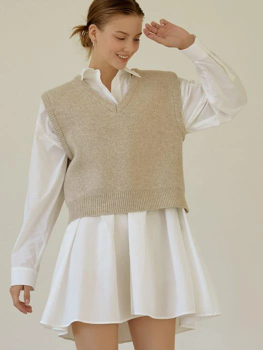 Simple Wool Knit Vest_BEIGE 商品