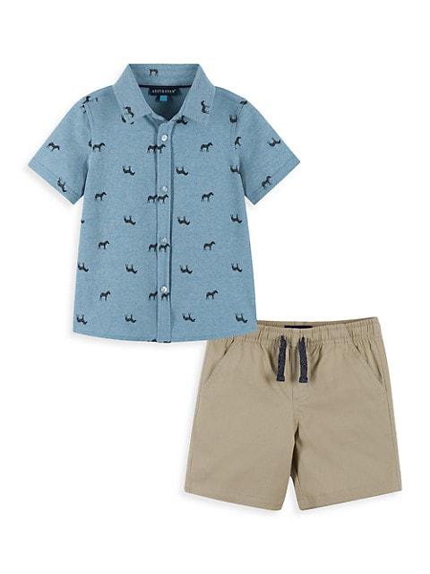 Baby Boy's 2-Piece Dinosaur Short-Sleeve Shirt & Twill Shorts Set商品第1张图片规格展示