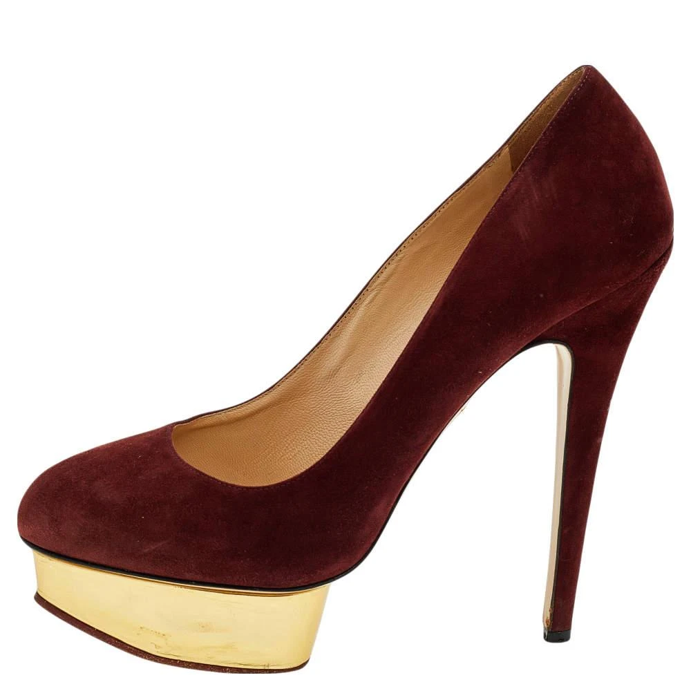 商品[二手商品] Charlotte Olympia|Charlotte Olympia Burgundy Suede Dolly Platform Pumps Size 40,价格¥1014,第2张图片详细描述