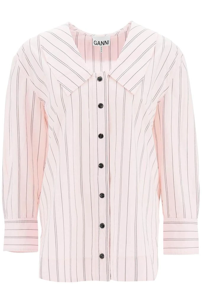 商品Ganni|Ganni striped poplin v-neck shirt,价格¥924,第1张图片