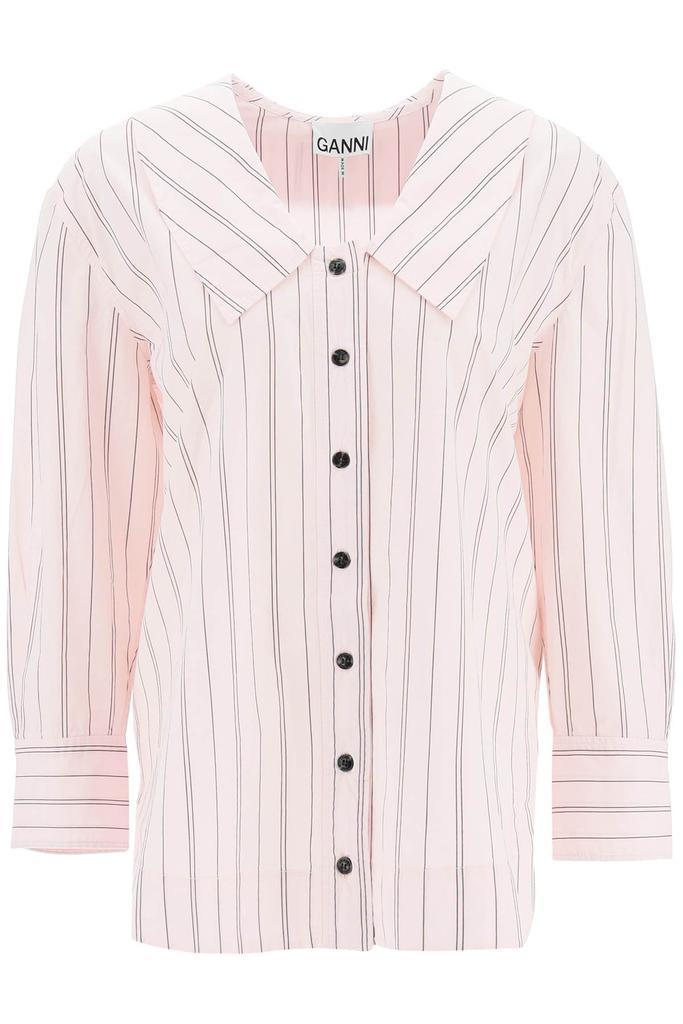 商品Ganni|Ganni striped poplin v-neck shirt,价格¥896,第1张图片