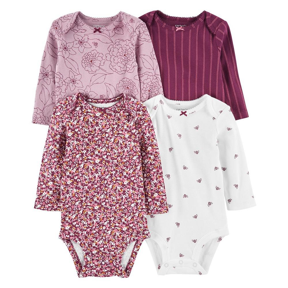 Baby Girls Long-Sleeve Bodysuits, Pack of 4商品第1张图片规格展示