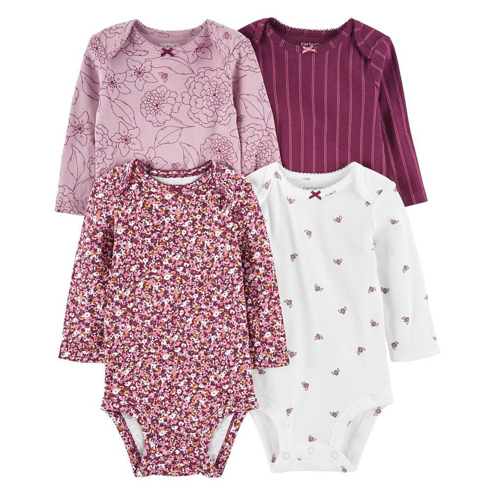 商品Carter's|Baby Girls Long-Sleeve Bodysuits, Pack of 4,价格¥151,第1张图片