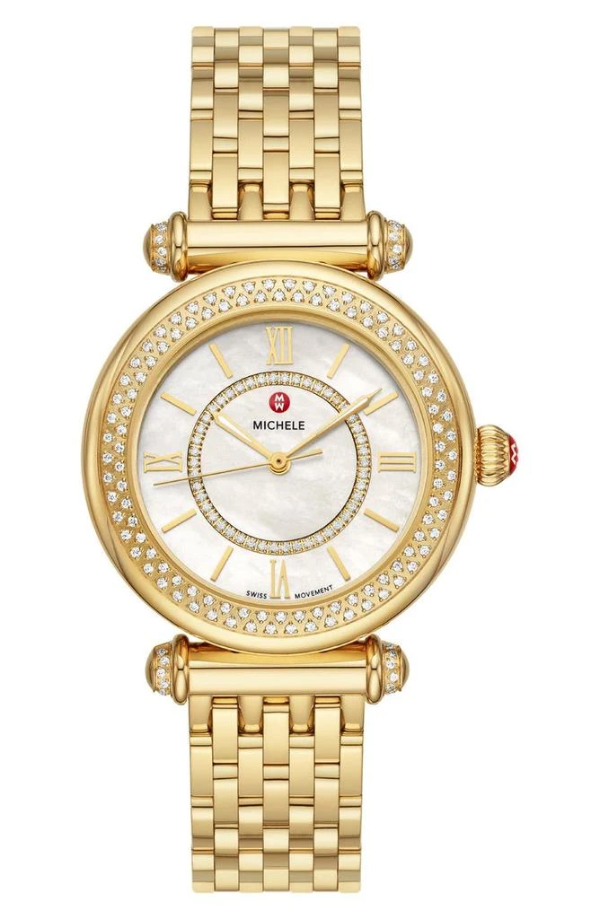 商品Michele|18K Gold Plated Caber Three-Hand Diamond Bracelet Watch, 35mm - 0.35 ctw,价格¥14967,第1张图片