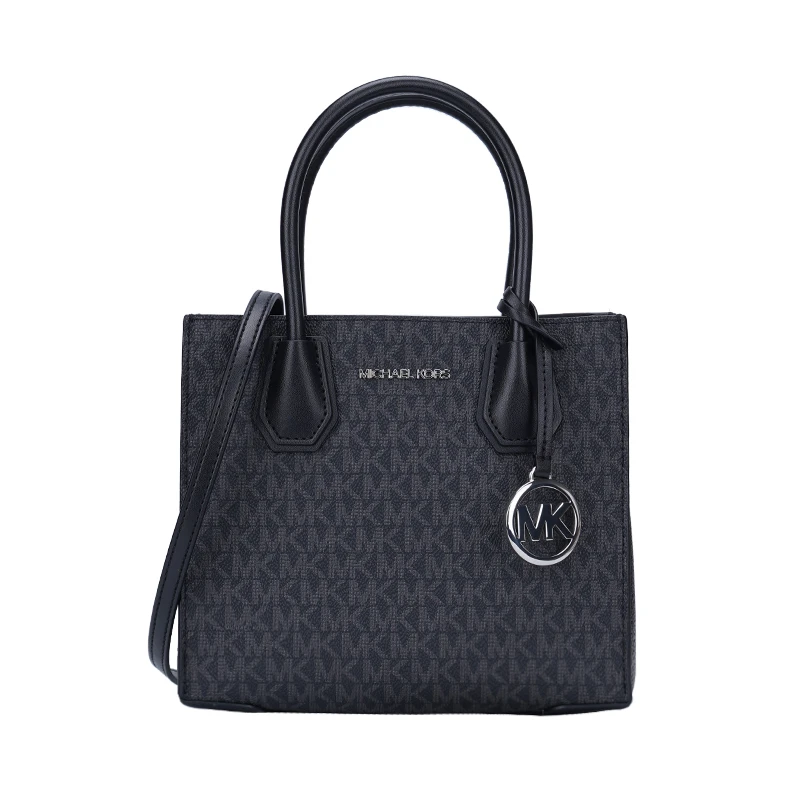 商品[国内直发] Michael Kors|Michael Kors 奥莱款 MERCER中号PVC老花配皮女士手提斜挎包 35T1SM9M2B BLACK,价格¥1085,第1张图片