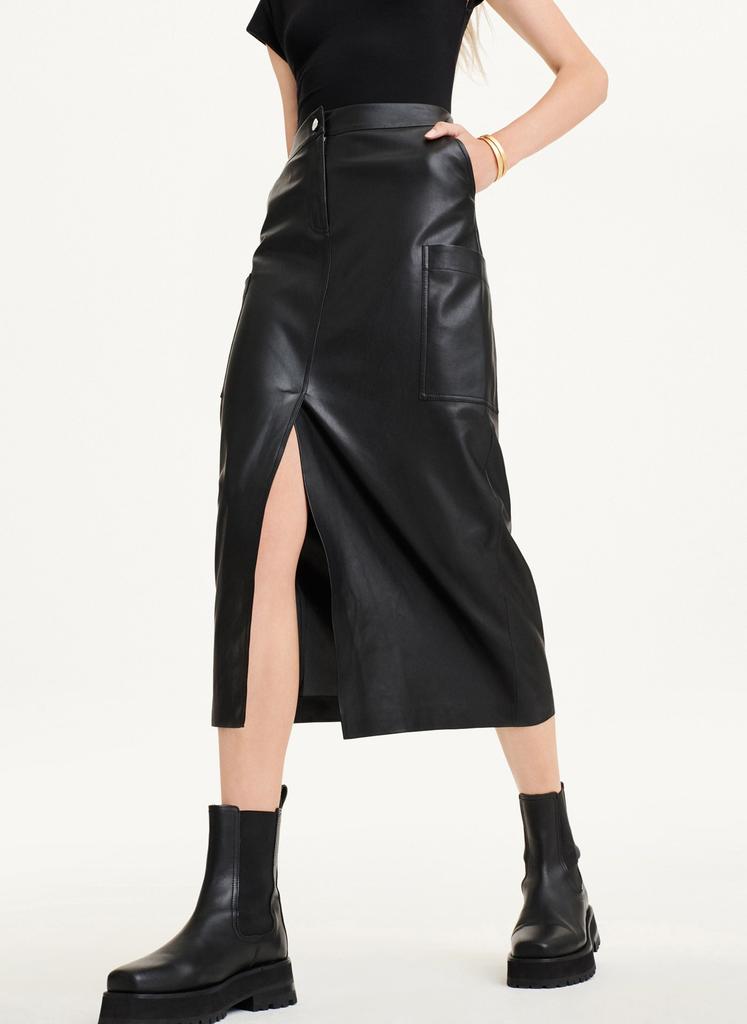 Faux Leather Midi Skirt With Cargo Pockets商品第1张图片规格展示