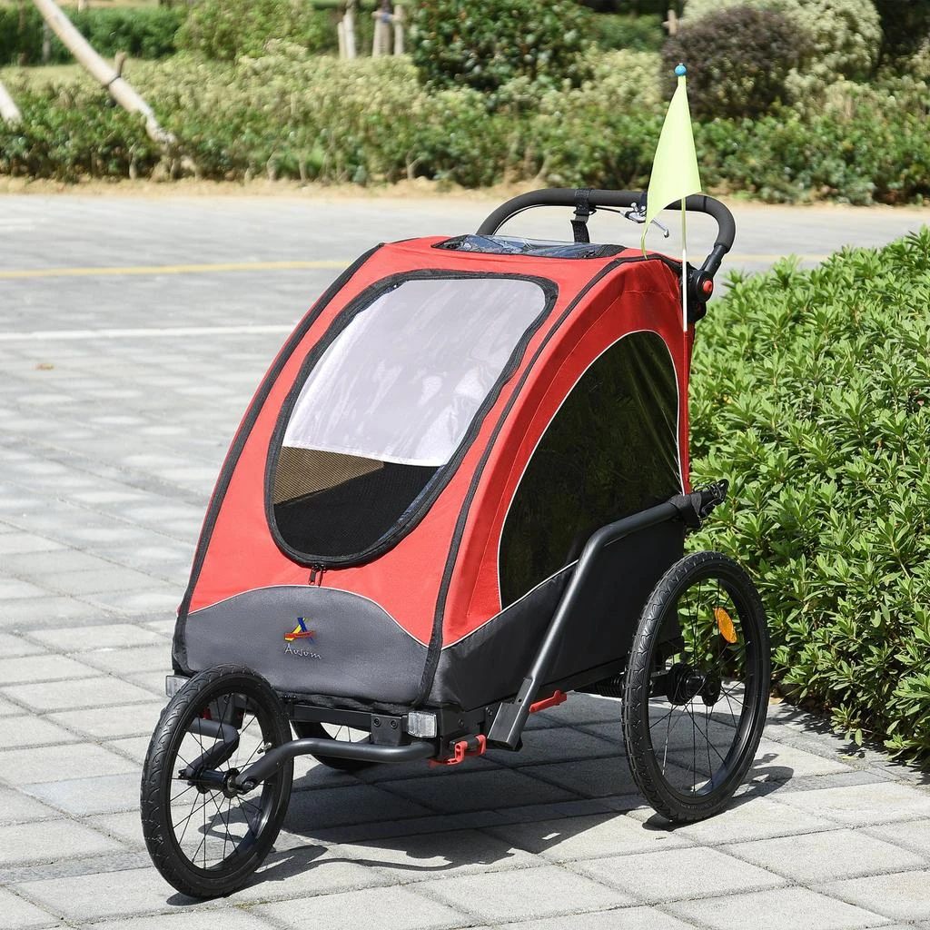 商品Streamdale Furniture|Streamdale Bike Trailer for Kids 3 In1 Foldable Child Jogger Stroller Baby Stroller Transport Carrier with Shock Absorber System Rubber Tires Adjustable Handlebar Kid Bicycle Trailer Red and Grey,价格¥3166,第2张图片详细描述