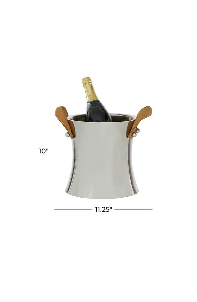 商品WILLOW ROW|Single Bottle Ice Bucket with Leather Strap HandlesChampagneSilver Stainless Steel,价格¥782,第4张图片详细描述