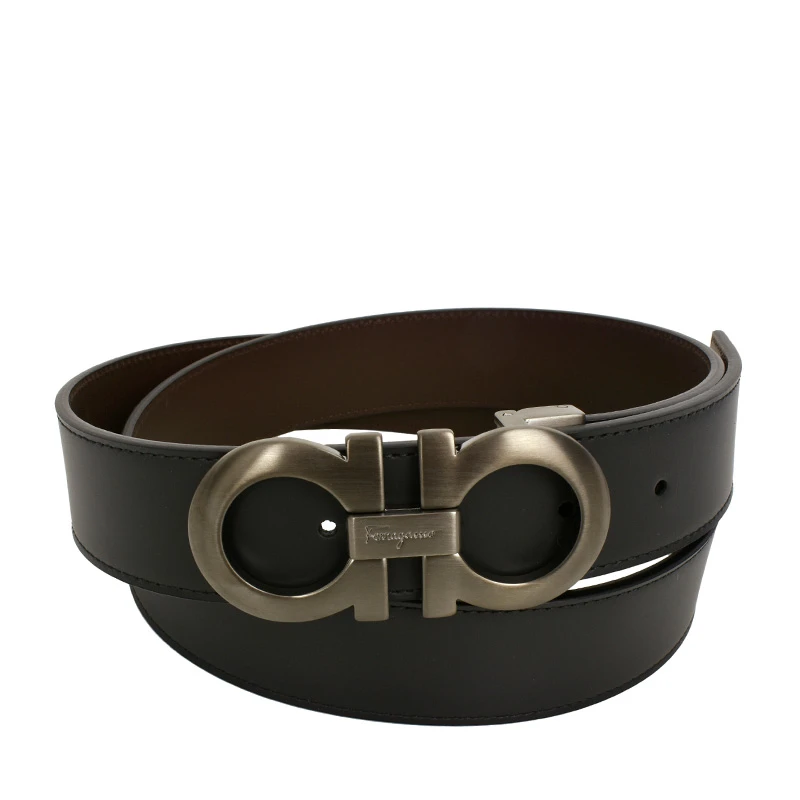 商品Salvatore Ferragamo|Salvatore Ferragamo 菲拉格慕 男士双面黑色咖啡色皮革板扣式双扣皮带 67-5542-14-CALF-NERO【包装随机，部分无包装盒】,价格¥2995,第1张图片