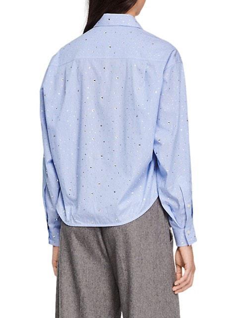 商品Sandro|Rhinestoned Striped Cropped Shirt,价格¥2092,第5张图片详细描述