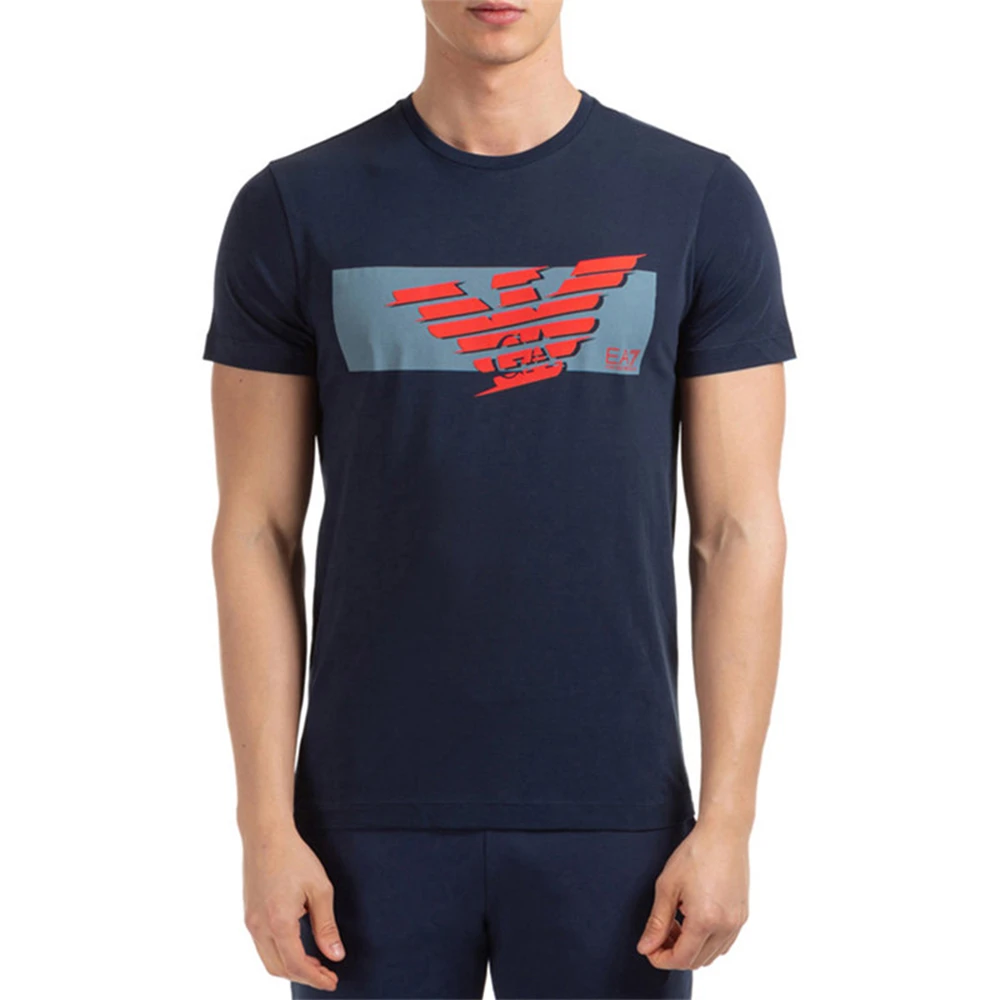EMPORIO ARMANI 安普里奥·阿玛尼 徽标图案蓝色印花短袖男士T恤 3HPT48-PJT3Z-1554 商品