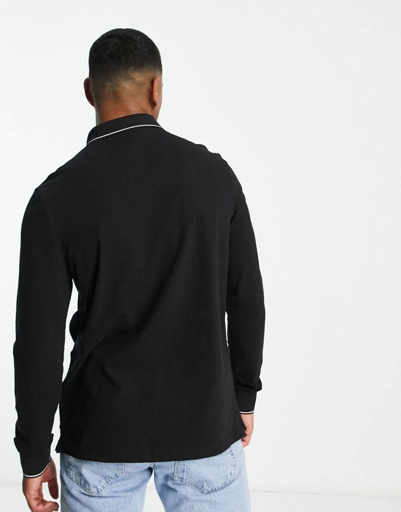 商品Calvin Klein|Calvin Klein logo tipped stretch pique cotton blend long sleeve polo in black,价格¥653,第2张图片详细描述