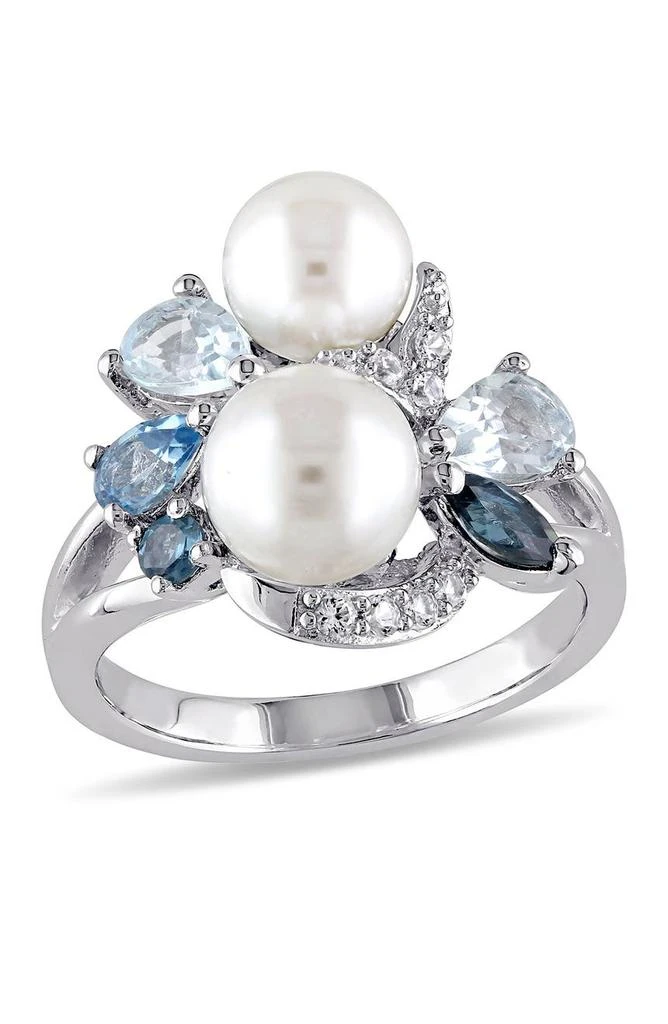 商品DELMAR|White Freshwater Pearl, Created White Sapphire & Mixed Blue Stone Ring,价格¥749,第1张图片