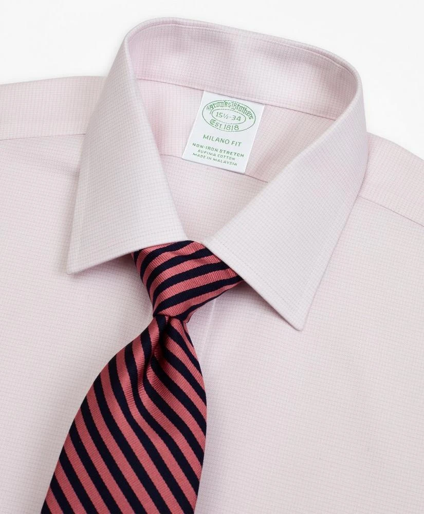 商品Brooks Brothers|Stretch Milano Slim-Fit Dress Shirt, Non-Iron Twill Ainsley Collar Micro-Check,价格¥576,第2张图片详细描述