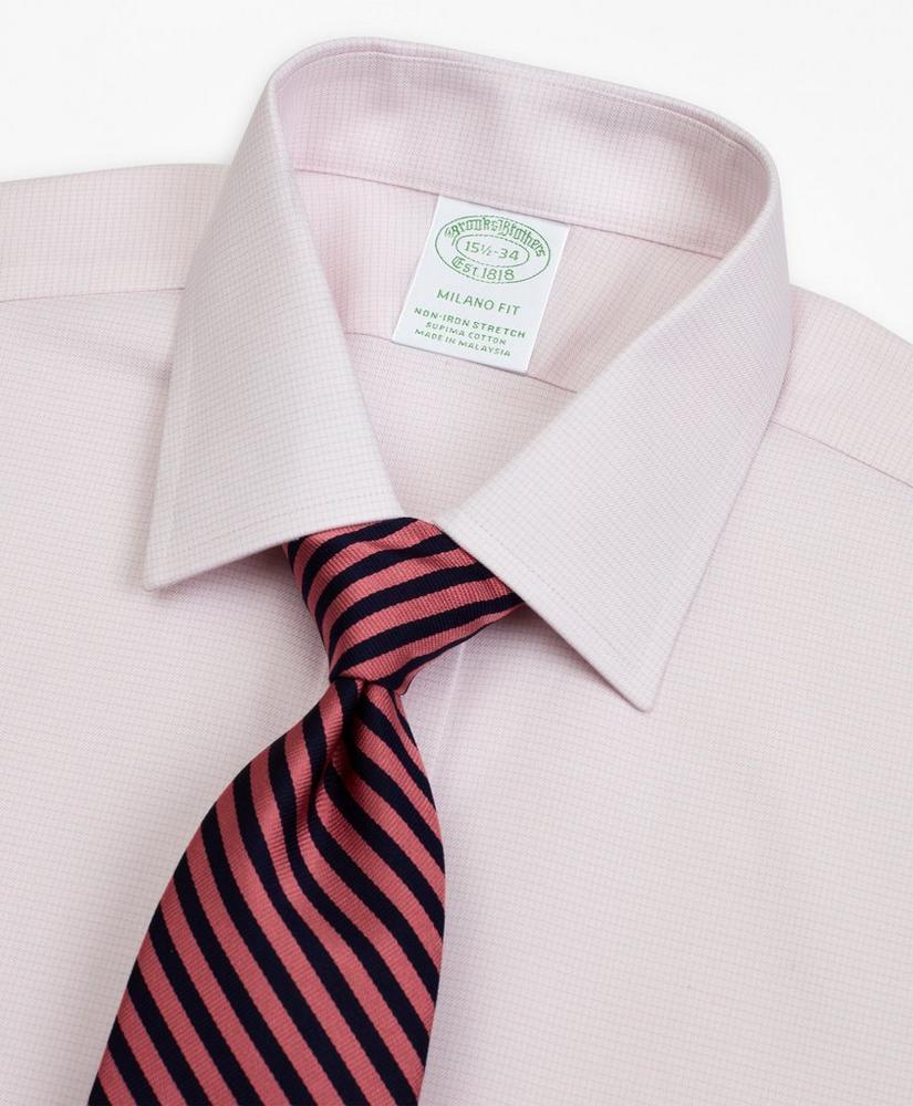 商品Brooks Brothers|Stretch Milano Slim-Fit Dress Shirt, Non-Iron Twill Ainsley Collar Micro-Check,价格¥525,第2张图片详细描述
