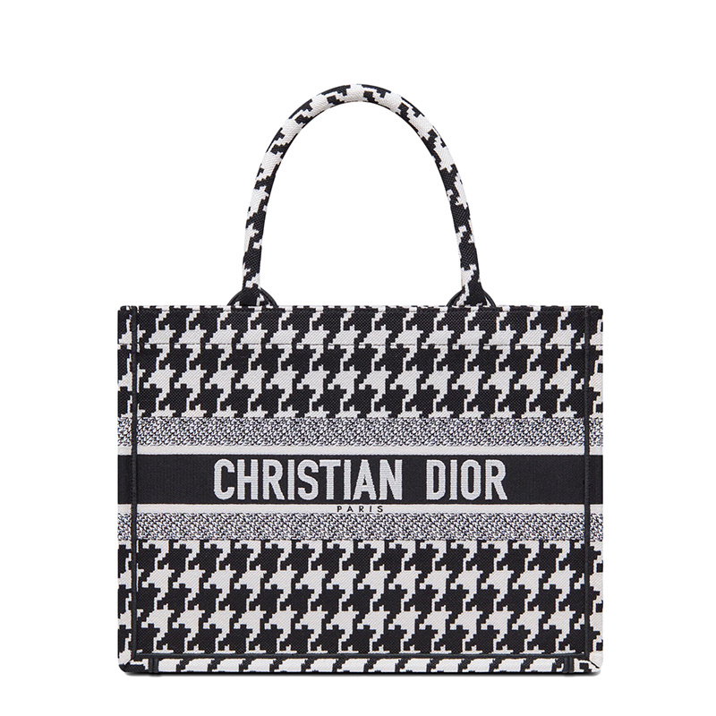 商品Dior|【包税】DIOR/迪奥 21新款BOOK TOTE系列 女士小号黑色千鸟格纹刺绣手提托特包M1296ZTQT_M911,价格¥23001,第1张图片