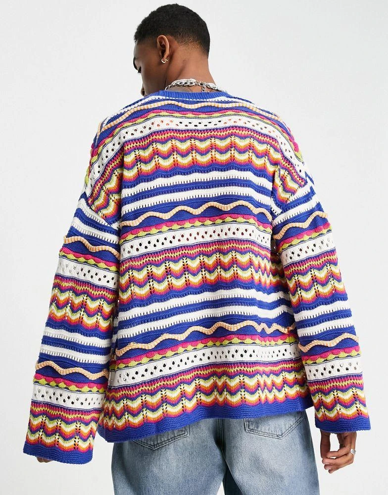 商品ASOS|ASOS DESIGN knitted crochet cardigan in multicolour stripes,价格¥249,第2张图片详细描述