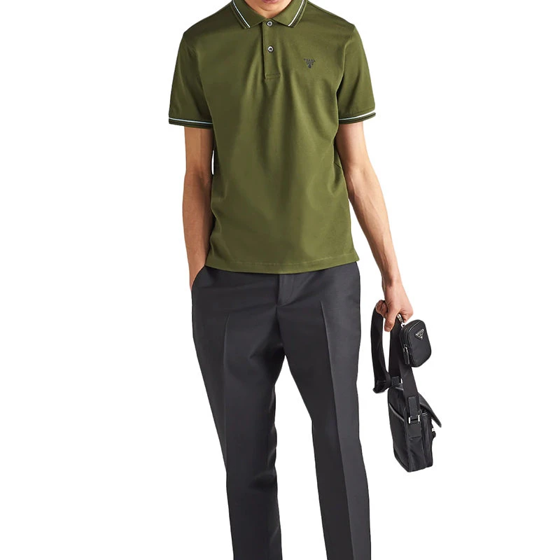 商品Prada|【预售3-7天】普拉达 男士军绿色纯棉短袖Polo衫UJN765_1ZMI_F0161_S_212,价格¥5013,第4张图片详细描述