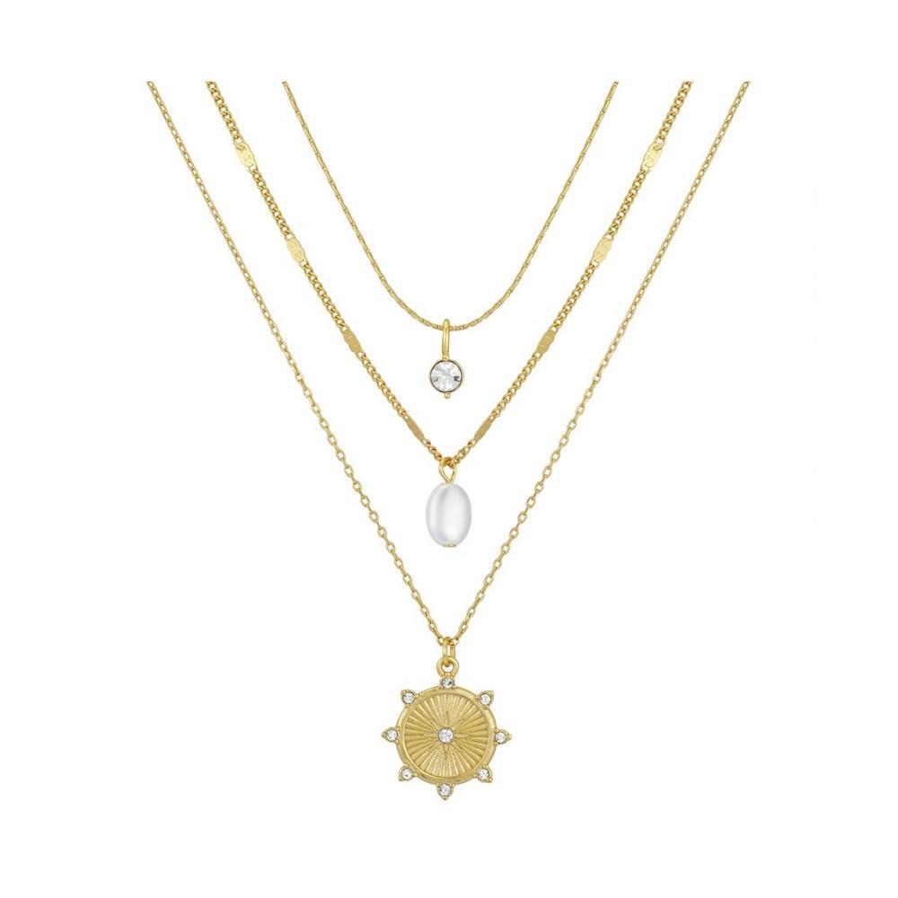 商品Unwritten|14K Gold Flash-Plated 3-Pieces Imitation Pearl and Genuine Crystal Layered Pendants Set,价格¥215,第1张图片