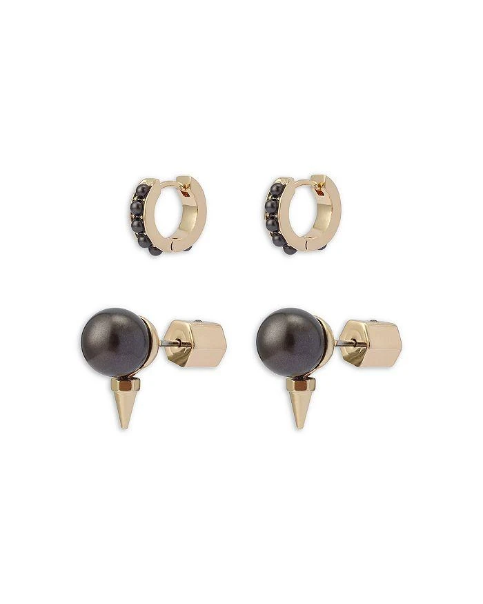 商品ALL SAINTS|Gray Imitation Pearl Spike Huggie Hoop & Stud Earrings, Set of 2,价格¥404,第2张图片详细描述