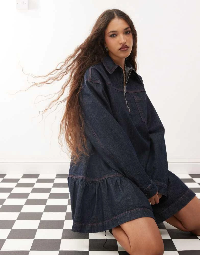 商品COLLUSION|COLLUSION denim mini smock dress In indigo,价格¥315,第1张图片