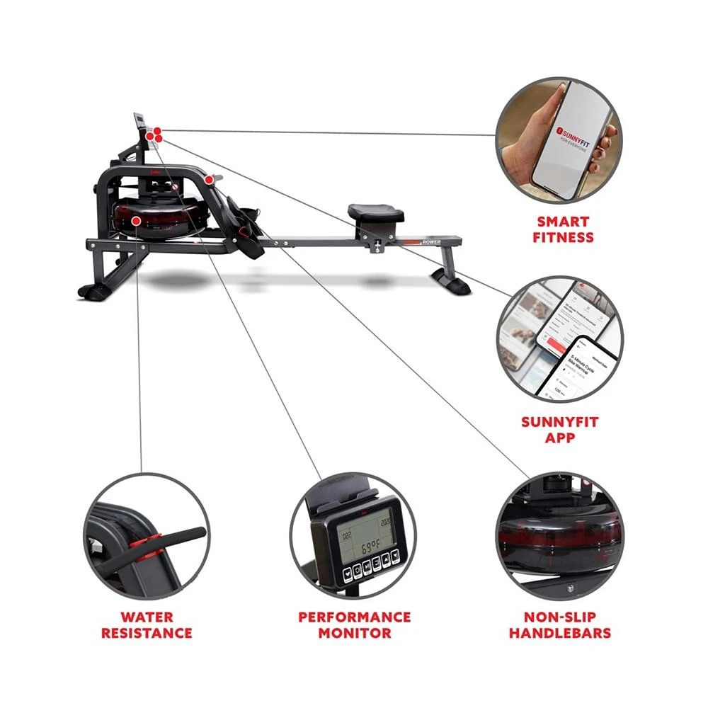商品Sunny Health & Fitness|Smart Obsidian Surge 500 M Water Rowing Machine, Sf-Rw5713Smart,价格¥9025,第3张图片详细描述