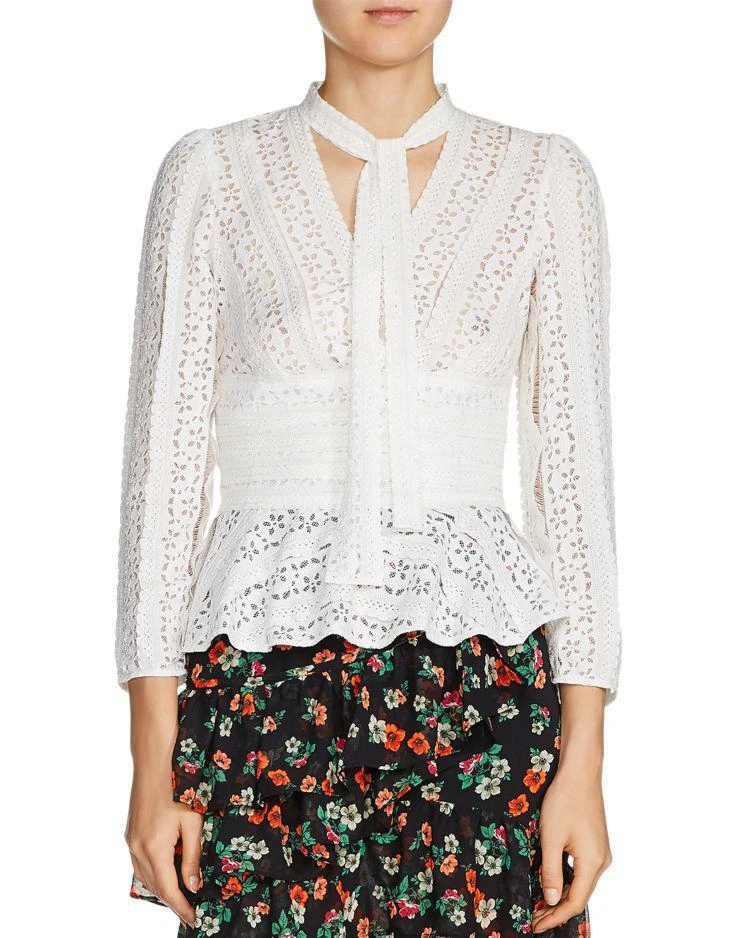 商品Maje|Lood Tie-Neck Lace Top,价格¥1348,第1张图片