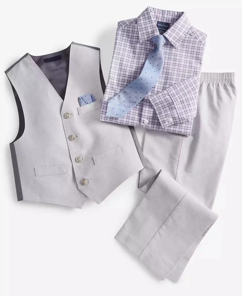 Toddler and Little Boys Machine Washable Oxford Vest, Shirt, Pants, Necktie and Pocket Square, 5 Piece Set 商品