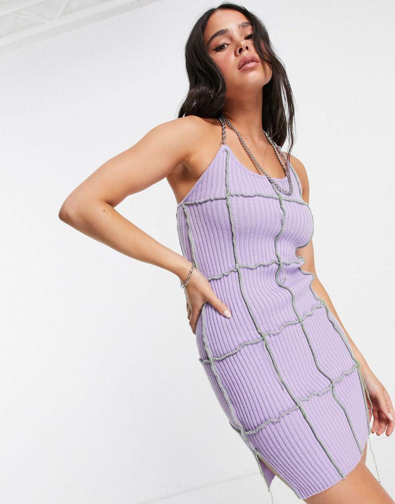 商品The Ragged Priest|The Ragged Priest mini dress with chain halterneck and exposed seams in rib,价格¥261,第6张图片详细描述