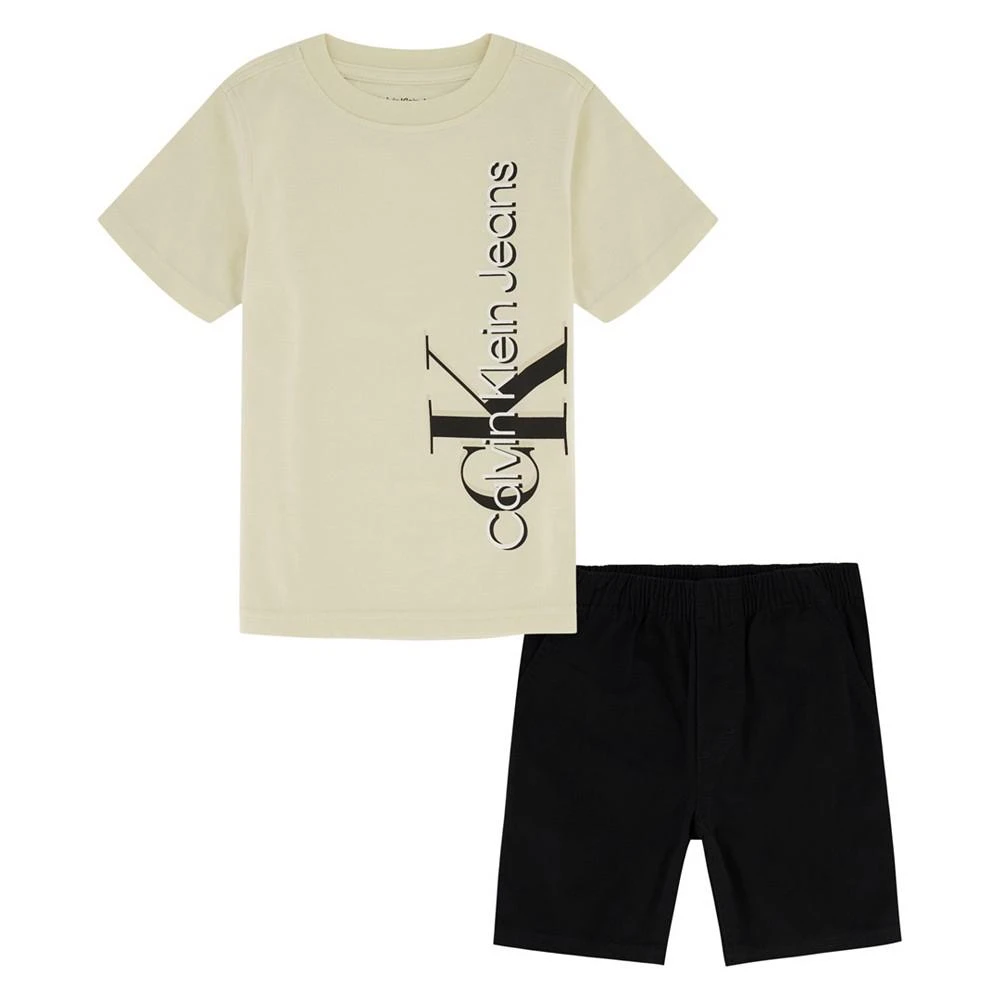 商品Calvin Klein|Little Boys Monogram Graphic T-shirt and Twill Shorts, 2 Piece Set,价格¥255,第1张图片