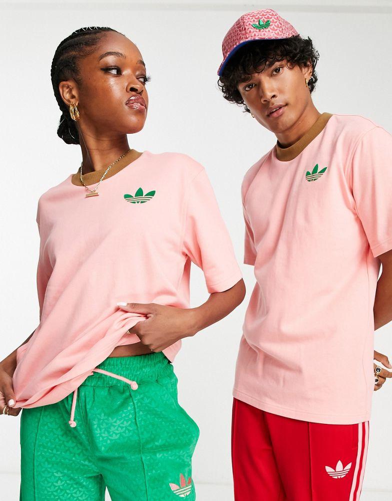 adidas Originals 'adicolor 70s' unisex large trefoil t-shirt in pink商品第1张图片规格展示