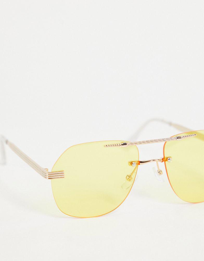 ASOS DESIGN rimless aviator sunglasses with yellow lens in gold商品第2张图片规格展示