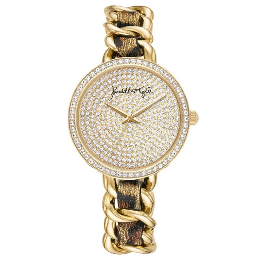 商品KENDALL & KYLIE|Women's Braided Leopard Stainless Steel Strap Analog Watch,价格¥112,第1张图片