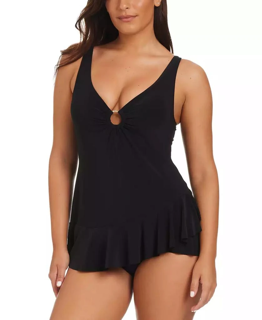 商品Beyond Control|Women's Solid Essentials O-Ring Ruffled Swim Dress,价格¥657,第1张图片