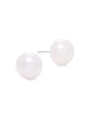 14K White Gold & 9-9.5MM Round Cultured Pearl Stud Earrings商品第1张图片规格展示