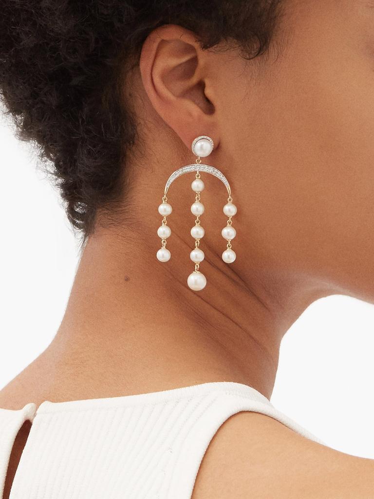 商品MATEO|Crescent Moon diamond, pearl & 14kt gold earrings,价格¥28828,第4张图片详细描述