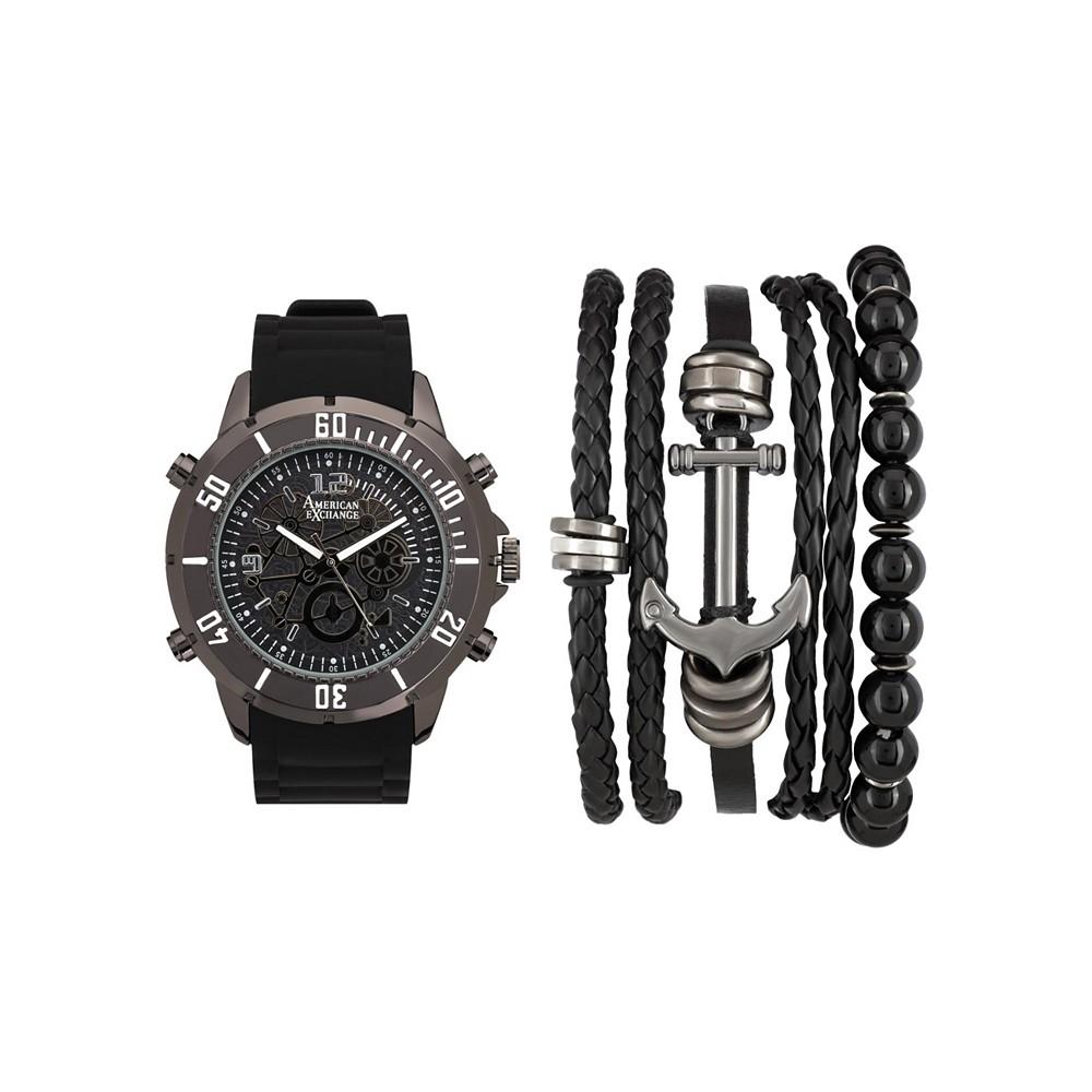 Men's Shiny Black Analog Quartz Watch And Stackable Gift Set商品第1张图片规格展示