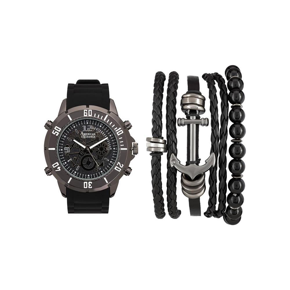 商品American Exchange|Men's Shiny Black Analog Quartz Watch And Stackable Gift Set,价格¥148,第1张图片