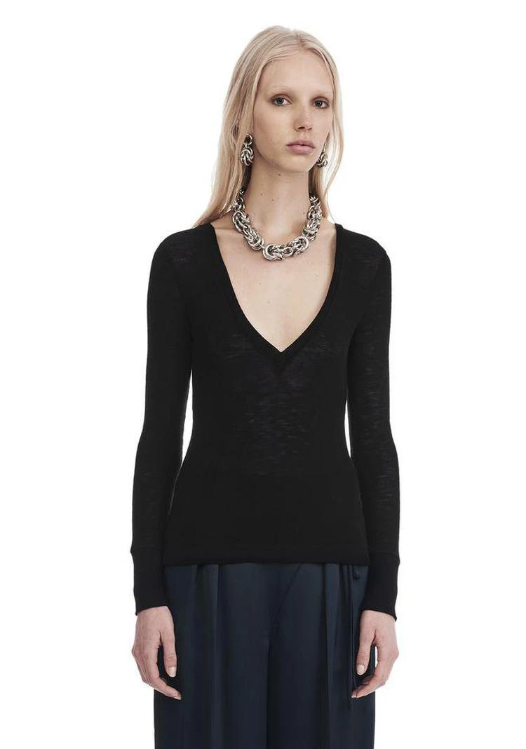 商品Alexander Wang|SHEER WOOLY RIB L/S DEEPV TOP,价格¥928,第3张图片详细描述