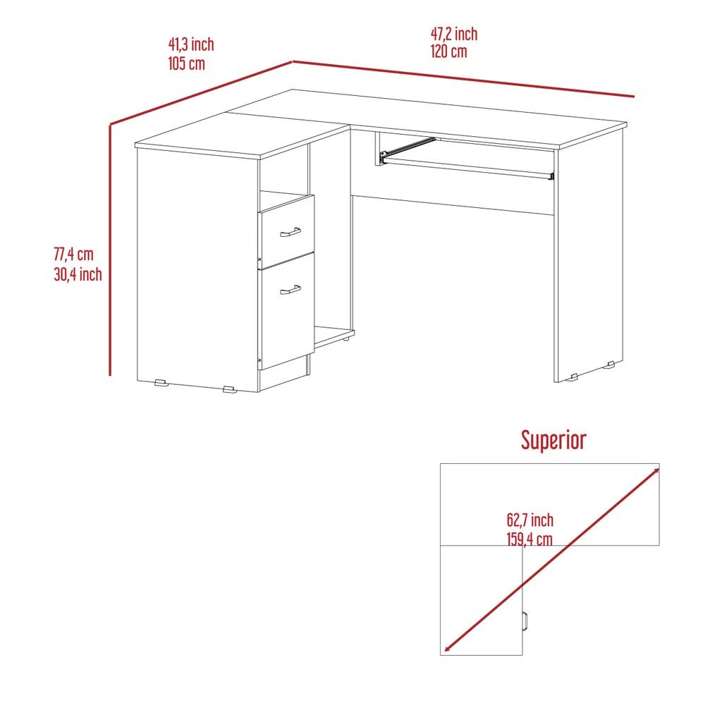 Glendale 2-Drawer 1-Shelf L-Shaped Computer Desk Black Wengue 商品