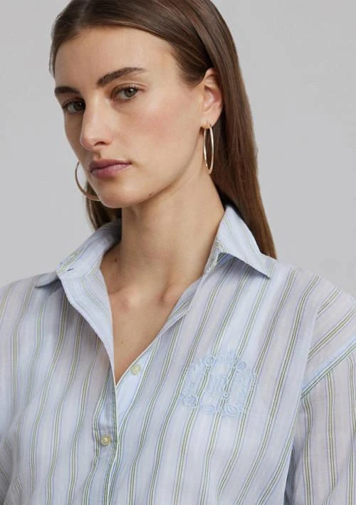商品Ralph Lauren|Oversize Striped Cotton Voile Shirt,价格¥537,第3张图片详细描述