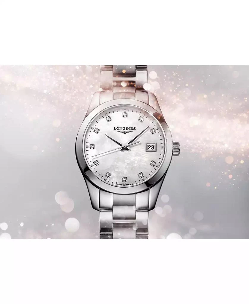 商品Longines|Women's Swiss Conquest Classic Diamond-Accent Stainless Steel Bracelet Watch 34mm,价格¥10291,第3张图片详细描述