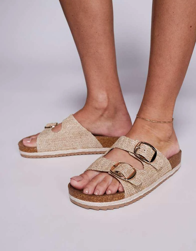 商品South Beach|South Beach double buckle espadrille sandals in natural,价格¥115,第3张图片详细描述